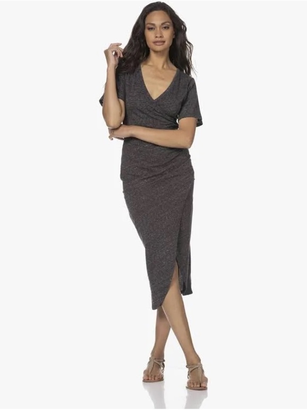 IRO Grey Wrap-Style Midi Dress size Small